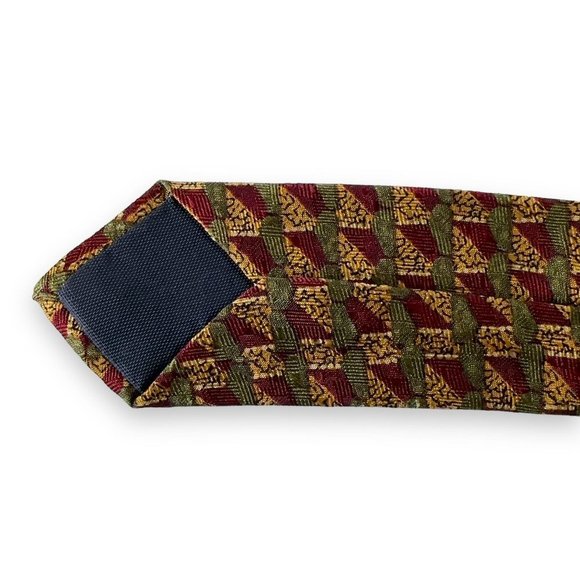 Andrew Scott Mens Tie 4 x 60 Long Geometric Gold Red Handmade 100% Silk EUC - Picture 5 of 7